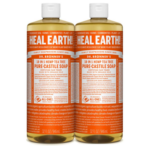 Dr Bronner's All One Hemp Tea Tree Pure Castile Soap with Organic Oils 32 oz (2 pack)