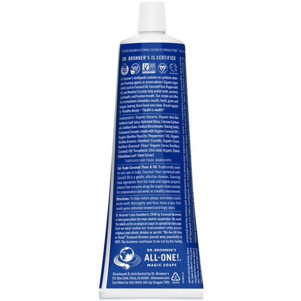 Dr Bronner's Peppermint Toothpaste, Natural, Effective, Fluoride-Free