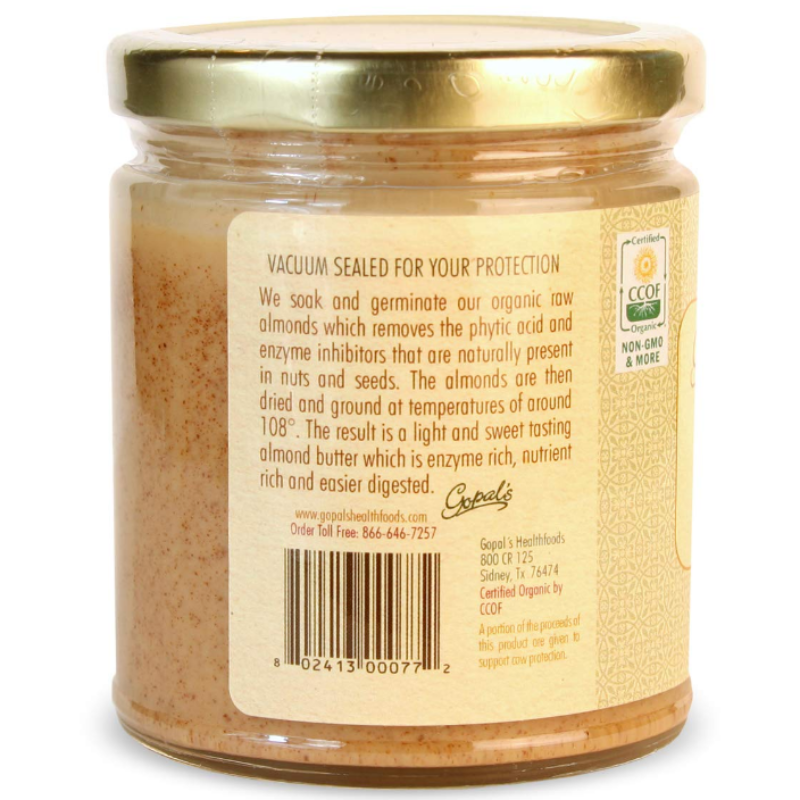Gopal's Almond Butter Organic Raw Sprouted Creamy Unsalted Nut Protein