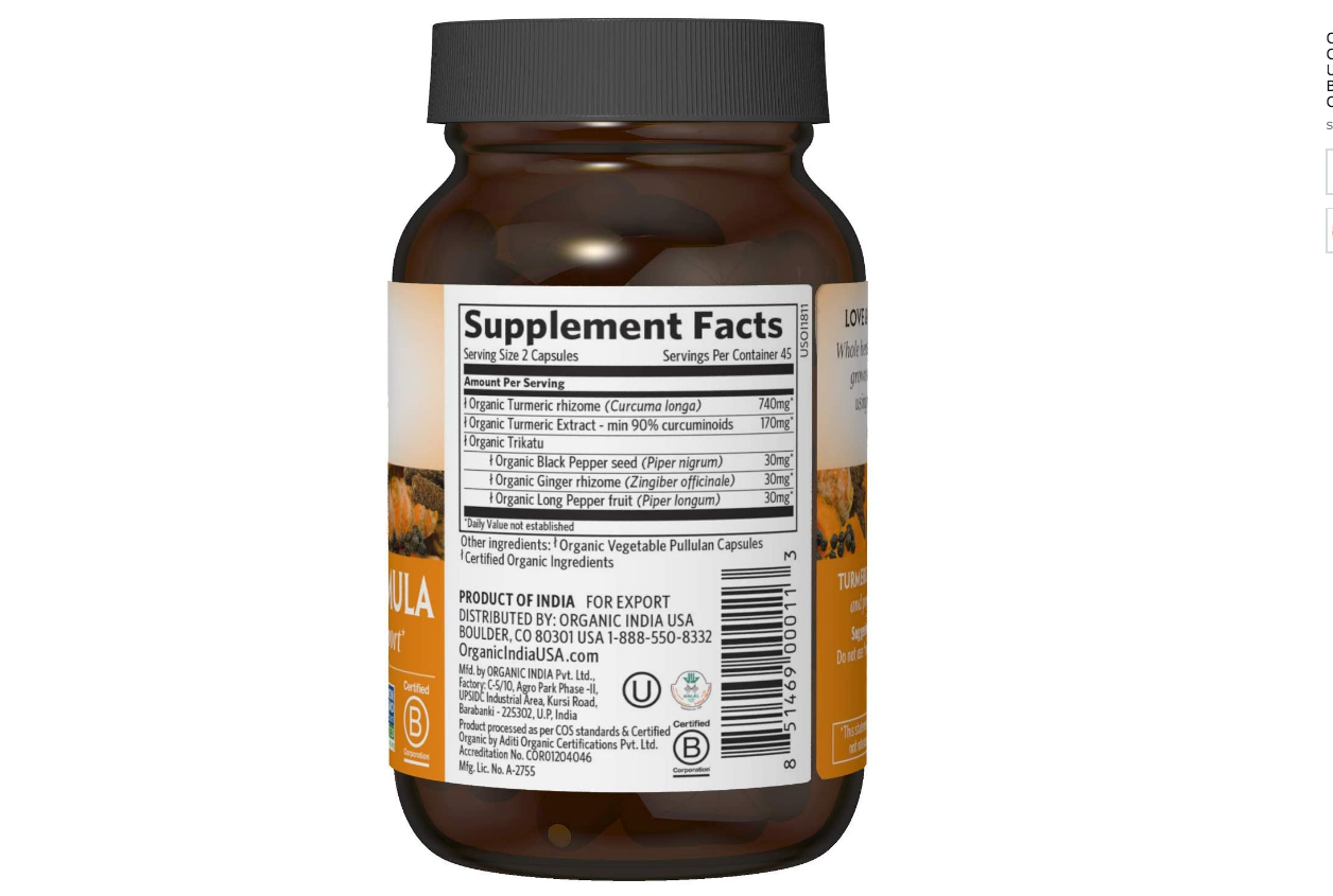 Organic India Turmeric Curcumin High Bioavailability Immune Supplement