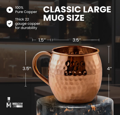 Moscow Mule Copper Mugs Pure 100% Solid Unlined Cups Set of 4