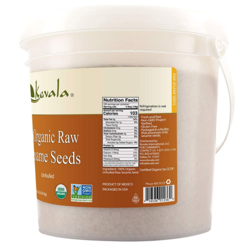 Kevala Organic Raw Unhulled Sesame Seeds Vegan Plant Based Protein