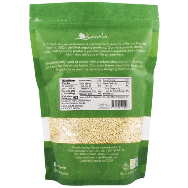 Kevala Organic Raw Unhulled Sesame Seeds Vegan Plant Based Protein