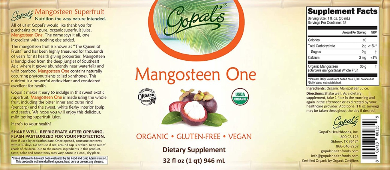 Gopal's Healthfoods Mangosteen One Pure Organic Mangosteen Juice