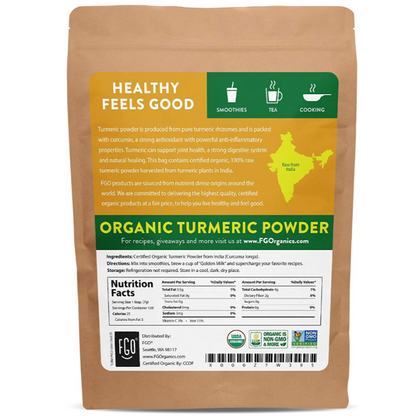 Organic Raw Turmeric Root Powder with Curcumin - Lab Tested for Purity