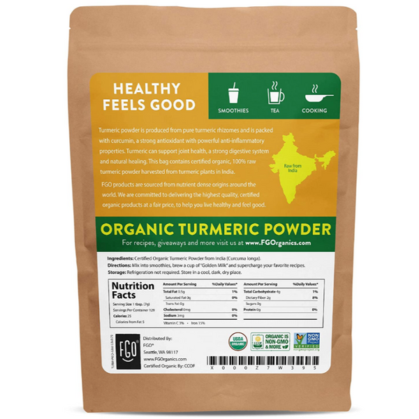 Organic Raw Turmeric Root Powder with Curcumin - Lab Tested for Purity