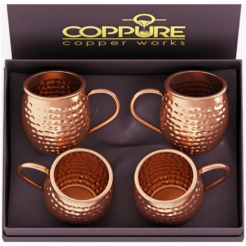 CopPure Moscow Mule Copper Mugs Pure 100% Solid Unlined Cups Set of 4