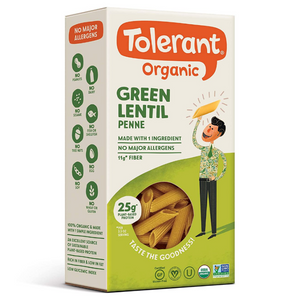 Tolerant Organic Gluten Free Green Lentil Penne High Protein Pasta